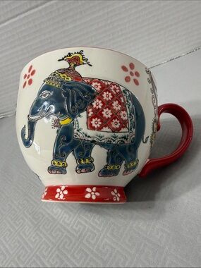 Potter’s Studio Hand Painted Boho Elephant Ceramic Pedestal Coffee Mug Cup